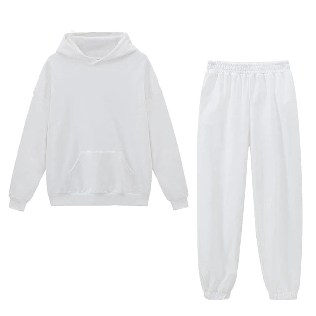 Women's Hoodie And Sweatpants White Sportswear Two-piece Suit Pi-Mart