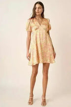 Mittoshop Printed V-Neck Puff Sleeve Mini Dress