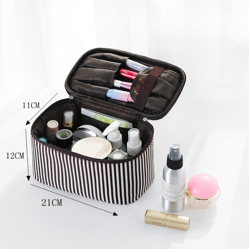 Simple striped cosmetic bag, portable cosmetic storage bag, travel portable large-capacity square toilet bag, makeup bag organizer, - SJB-DIAMOND ELITES