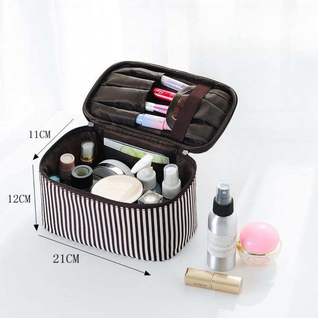 Simple striped cosmetic bag, portable cosmetic storage bag, travel portable large-capacity square toilet bag, makeup bag organizer, - SJB-DIAMOND ELITES