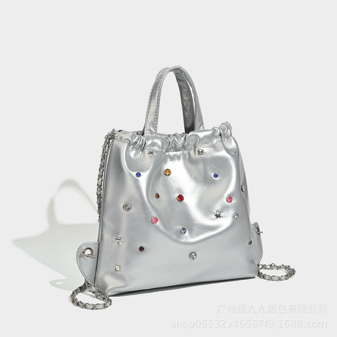 Versatile large capacity backpack purse, chain shoulder fashion diamond backpack with tote handle - SJB-DIAMOND ELITES