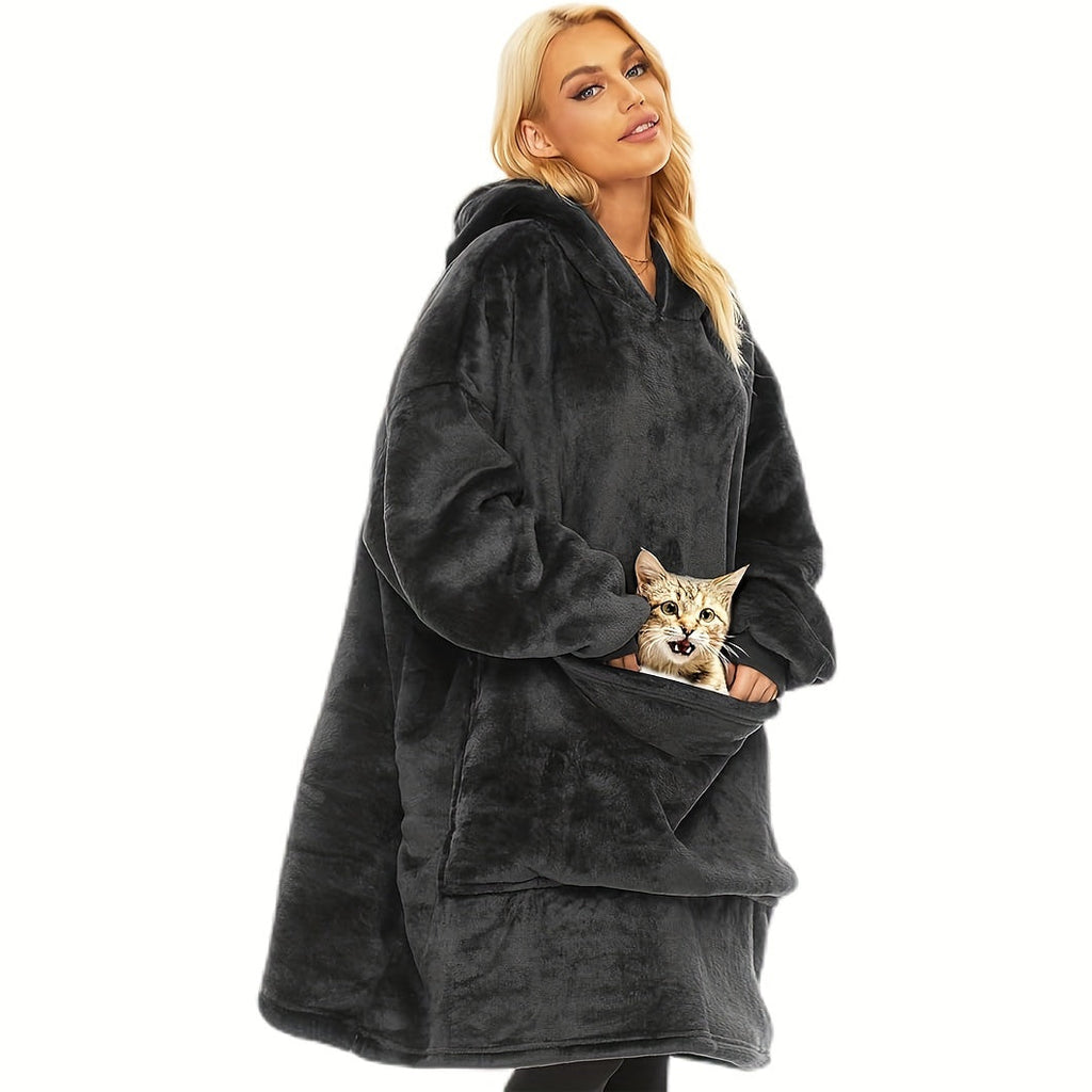 1pc, Soft And Comfortable Large Pocket Hooded Blanket, Exquisite Design, Warm Wearable Blanket For Sofa Living Room Bed Indoor And Outdoor