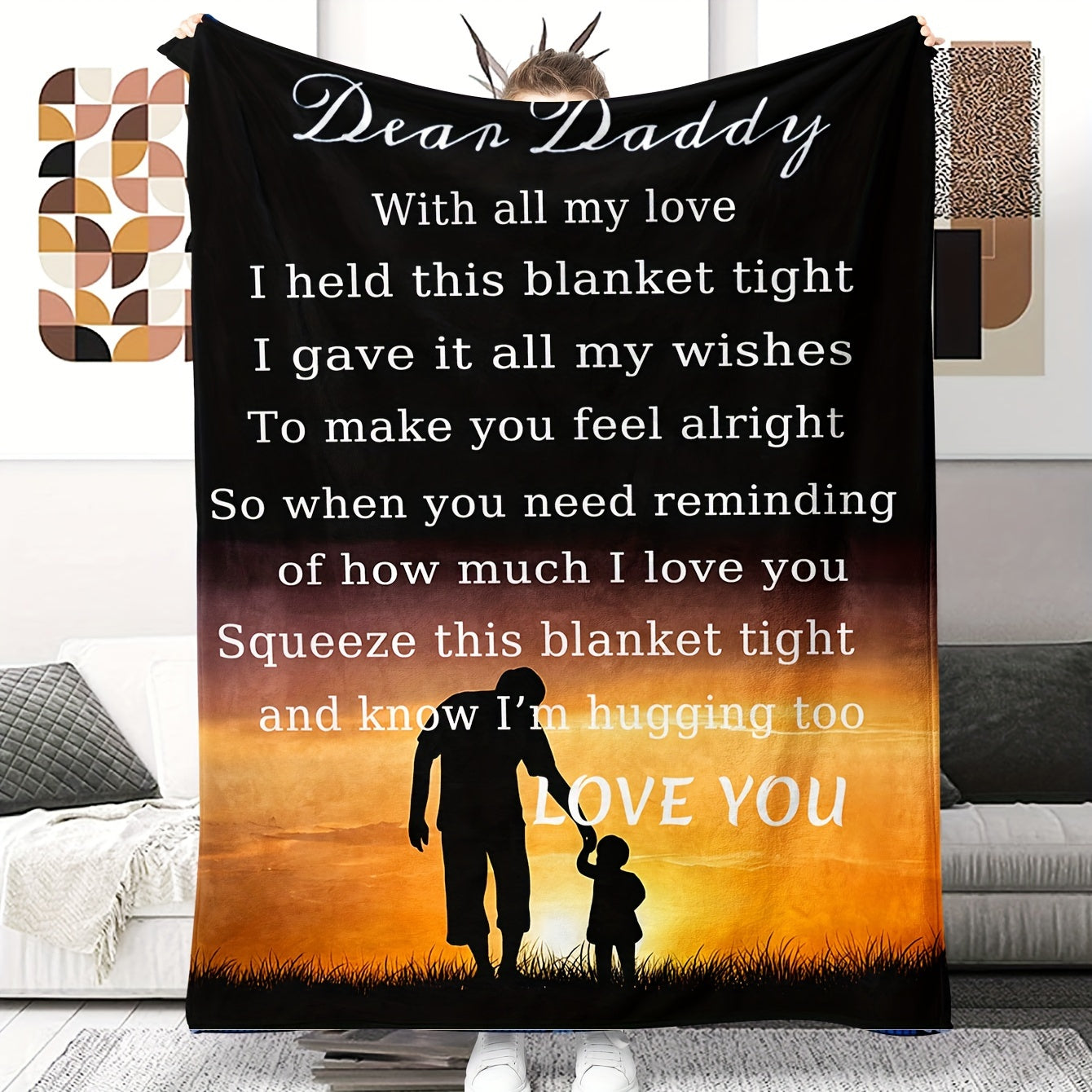 Father's Day Gift Throw Blanket for Beloved Dad - Personalized Birthday I Love You My Dad Soft Polyester Blanket - Preppy Style Chunky Knit All Seasons Cozy Bed Cover with Unique Embellishments and Occasion Theme