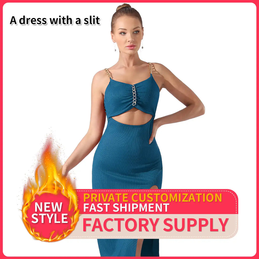 Women's Pure Color Halter Sleeveless Split Dress - SJB-DIAMOND ELITES