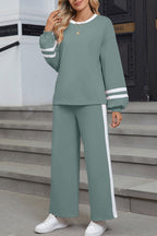 Varsity Stripe Pullover and Drawstring Pant Set THRIXINE