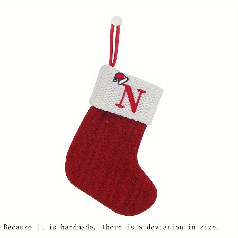 1pc Knitted Christmas Socks Stocking Gift Bag - Embroidered Alphabet, Candy Design, Scene Decor, Room Decor, Home Decor, Holiday Party Decor, Festive Gift Idea for Family and Friends Lootquake LLC