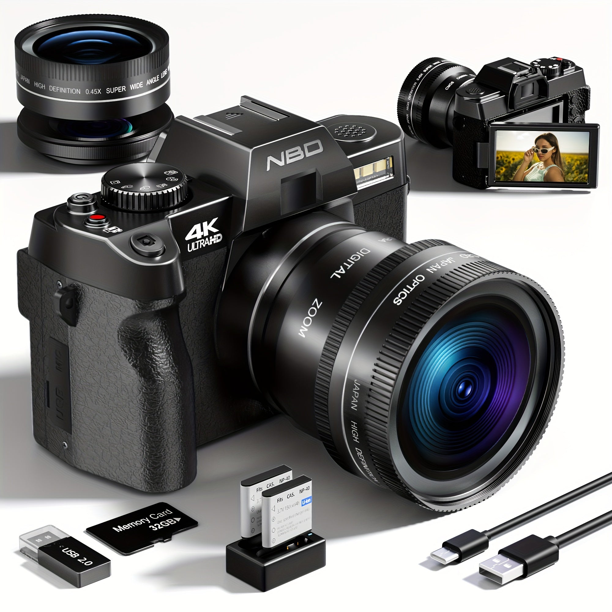 NBD S100 Pro 4K Digital Cameras For Photography, 48MP/60FPS Video Camera For Vlogging, WiFi & App Control Vlogging Camera, Small Camera With 32GB TF Card.Wide-Angle & Macro Lens Lootquake LLC