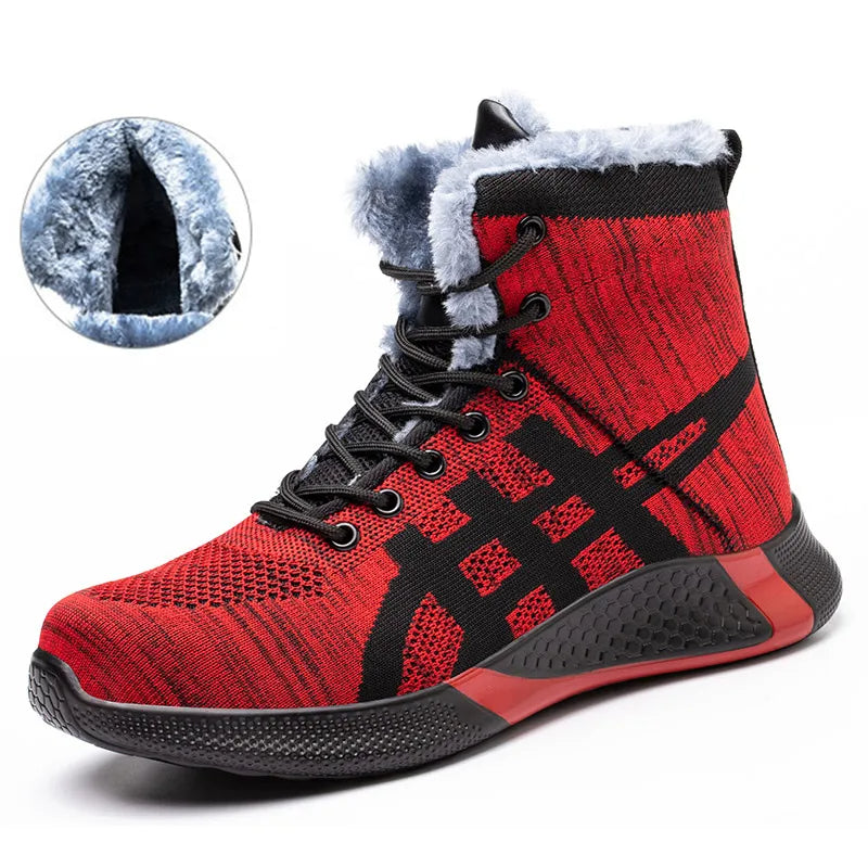 Winter Plush Boots Men Labor Protection Anti-smash Anti-puncture Work Shoes Warm Thickened Breathable Lace-up Safety Shoes Pi-Mart