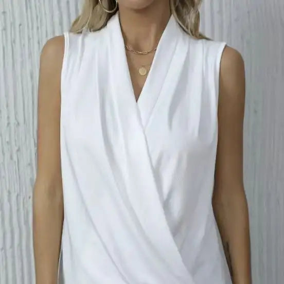Women's Solid Color V-neck Off Shoulder Fashionable Versatile Camisole Vest - SJB-DIAMOND ELITES