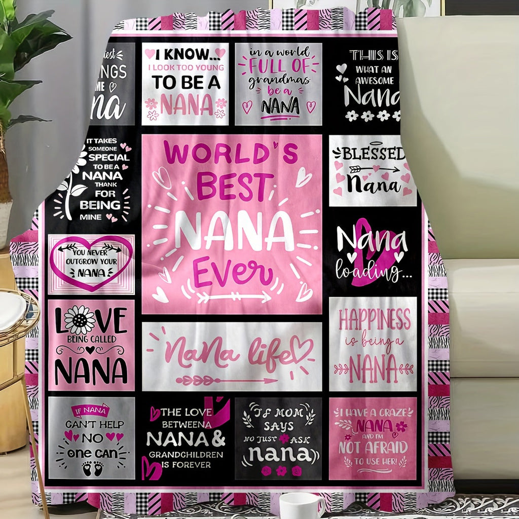 1PC Plush Flannel Blanket - Ultra Soft, Multi-Purpose, and Stylish for All Seasons - Perfect Gift for Nana, Family, and Friends, Machine Washable, Digital Printed Flowers Pattern, Contemporary Style