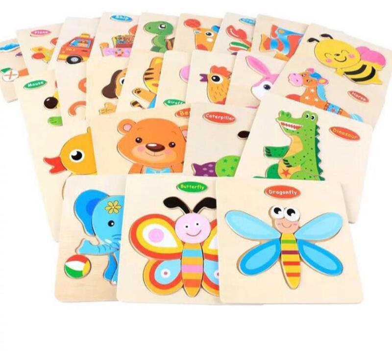 Baby Toys Wooden 3D Puzzle Cartoon Animal Intelligence Kids Educational Brain Teaser Children Tangram Shapes Learning - SJB-DIAMOND ELITES