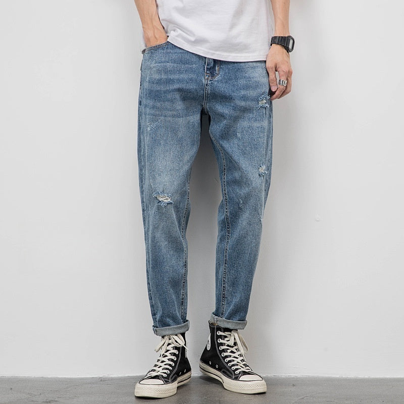 Light-colored Jeans Men's Loose Straight Ripped Leisure Tapered Stretch Lootquake LLC