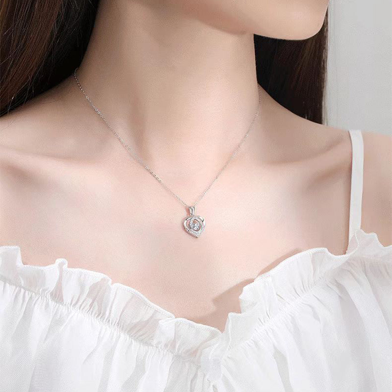 S925 Beating Heart-shaped Necklace Women Luxury Love Rhinestones Necklace Jewelry Gift For Valentine's Day Pi-Mart