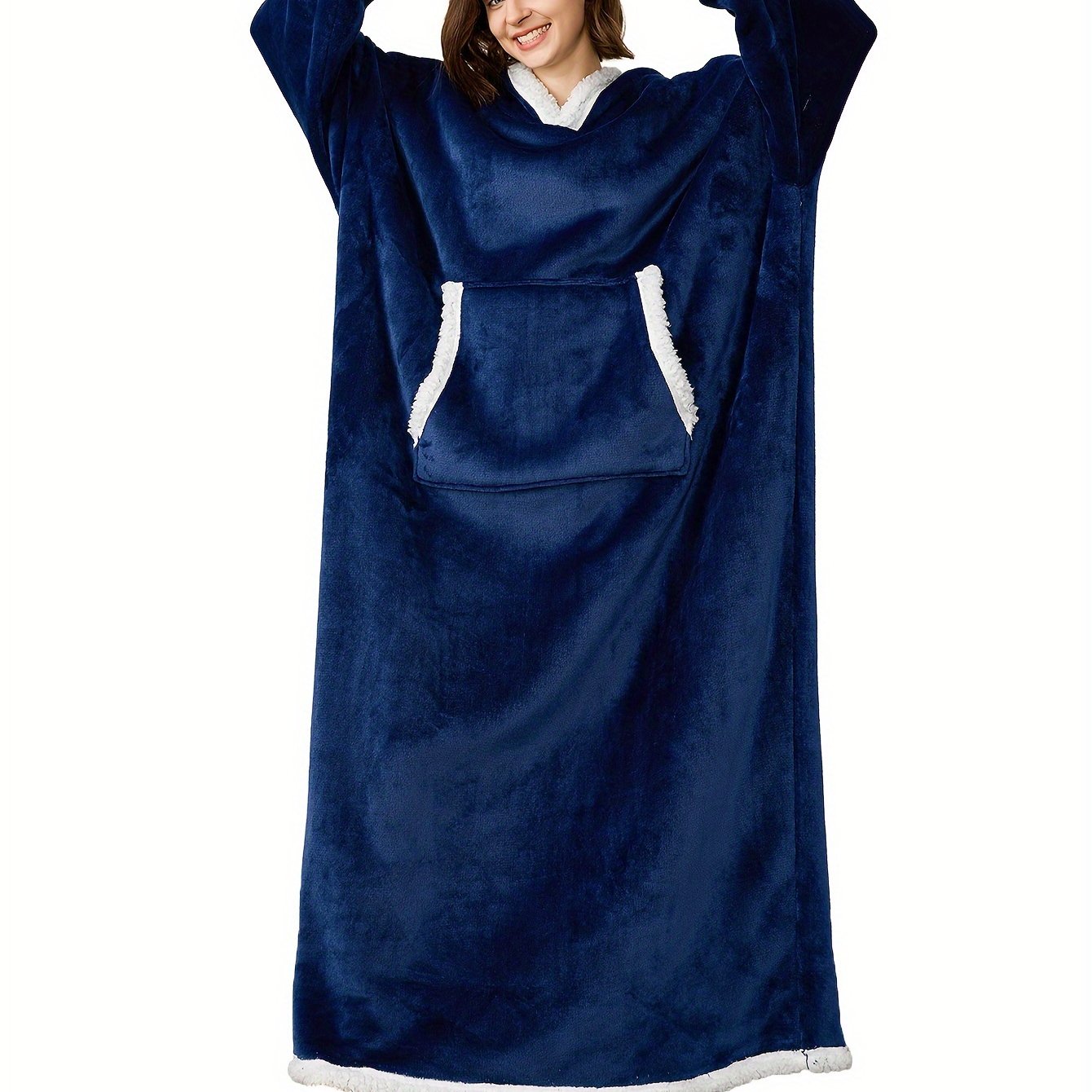 Women's Casual Lounge Robe - Plus Size Sherpa Fleece Hooded Extra Long Warm Oversized Wearable Blanket With Pockets - For Women - Perfect for Cozy Nights & Relaxation - Ideal Gift for Birthday & Holidays
