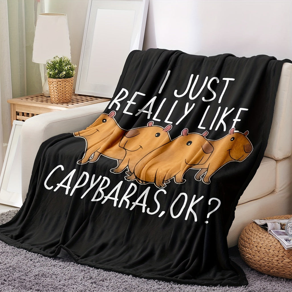 1pcDigital Printing Flannel Blanket, Cute Capybara Pattern, Casual Warm Blanket, Office Throw Blanket