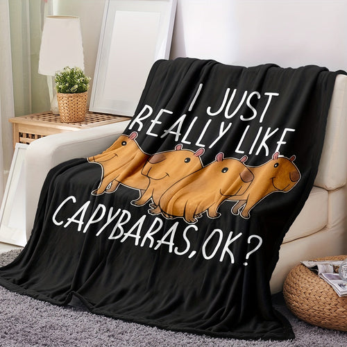 1pcDigital Printing Flannel Blanket, Cute Capybara Pattern, Casual Warm Blanket, Office Throw Blanket