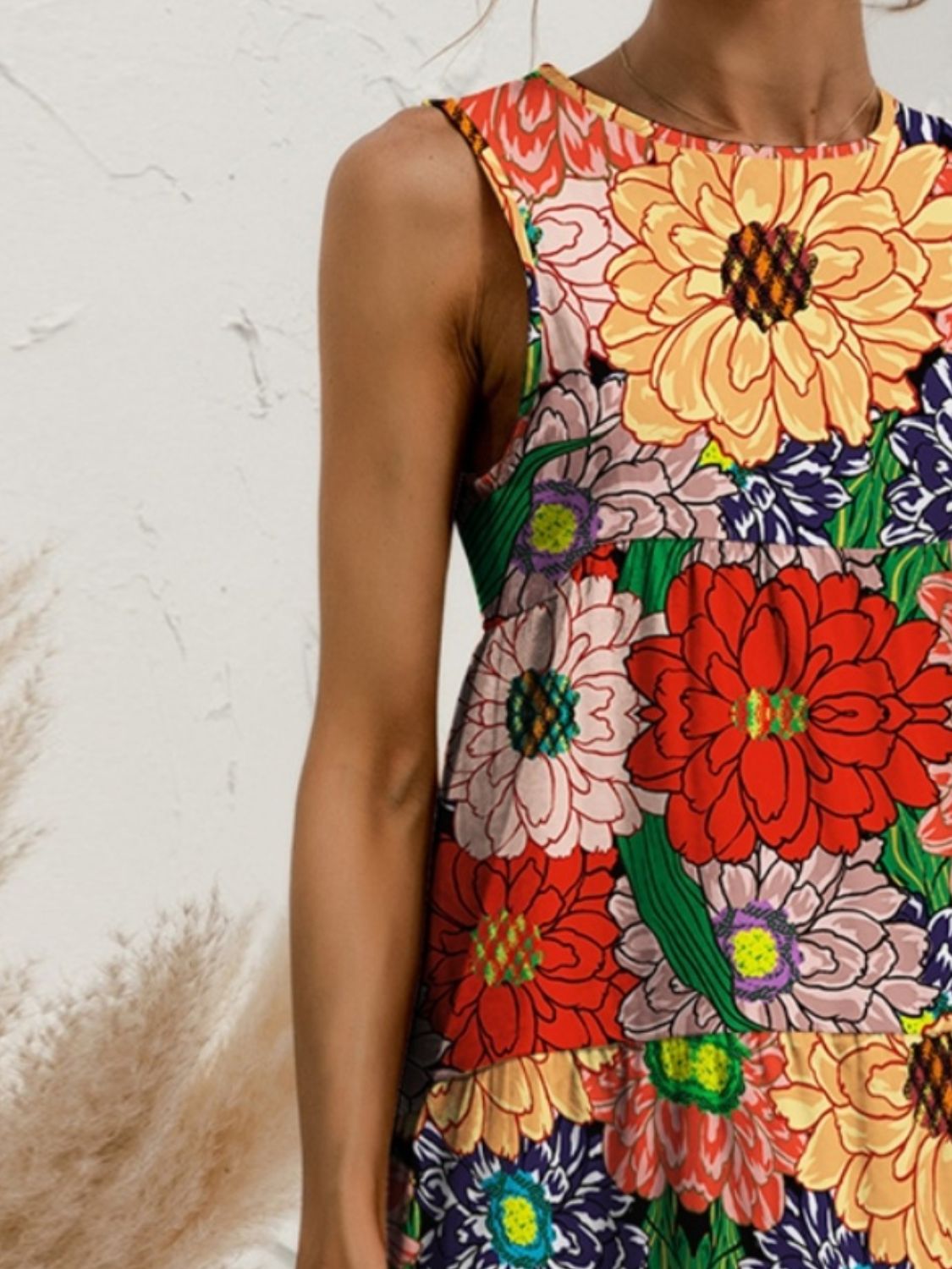 Charming Tiered Printed Round Neck Sleeveless Dress Trendy & Stylish Summer Dress for Women Stevvex