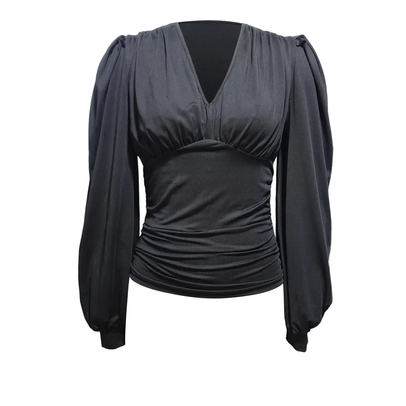 Ladies' Fashionable New Style Low Head Lantern Sleeve Pleated Top Casual V-neck Shirt - SJB-DIAMOND ELITES