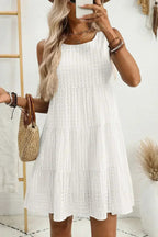 Light Blue Gingham High Waist Sleeveless Mini Dress