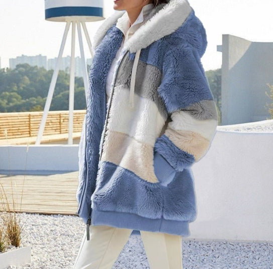 Multicolor patchwork hooded short fashion jacket Pi-Mart