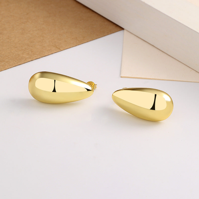 Fashion Jewelry Water Drop Glossy 16k Real Gold Plating Simple And Elegant Earrings Pi-Mart
