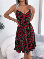 Printed Plunge Sleeve Cami Dress Pi-Mart