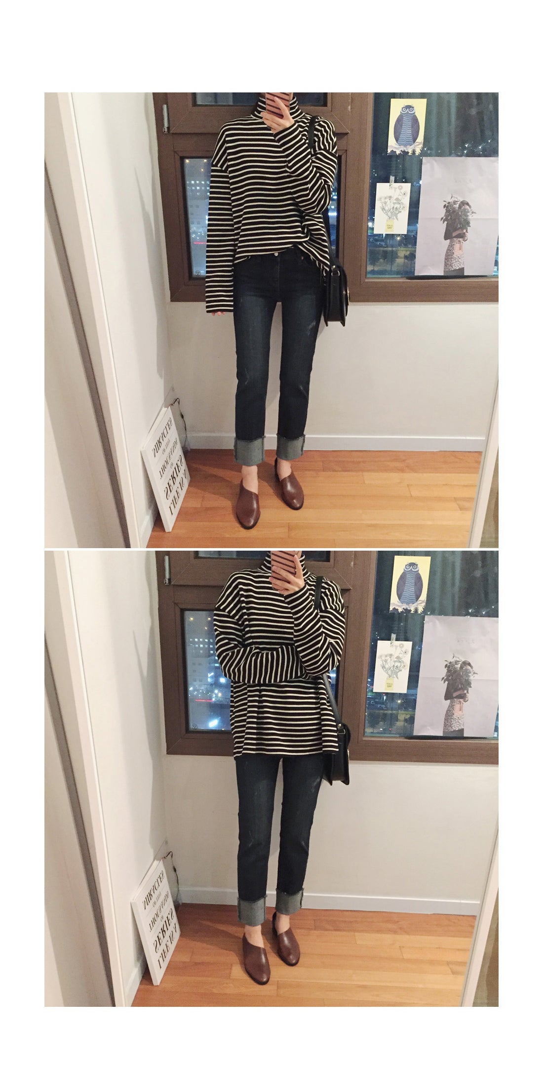 Striped Turtleneck Base Layer T-Shirt
