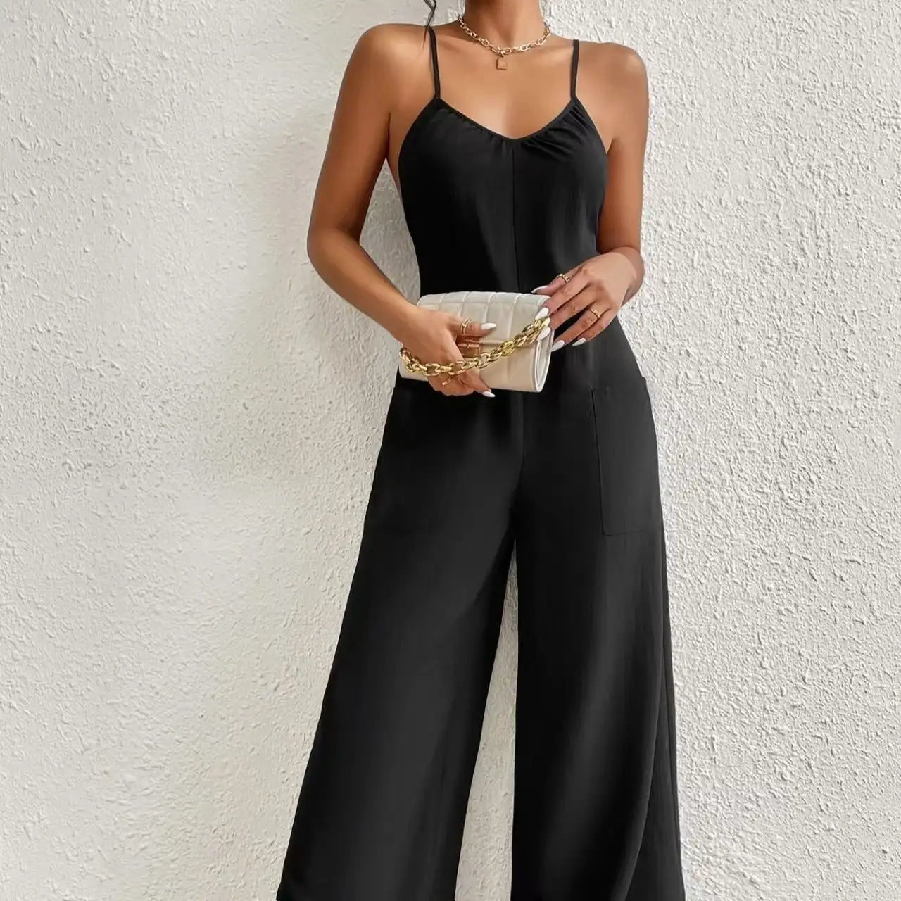 Ladies' Cross Leisure Vacation Lazy Backless Wide Leg Pants Camisole Skirt Jumpsuit - SJB-DIAMOND ELITES