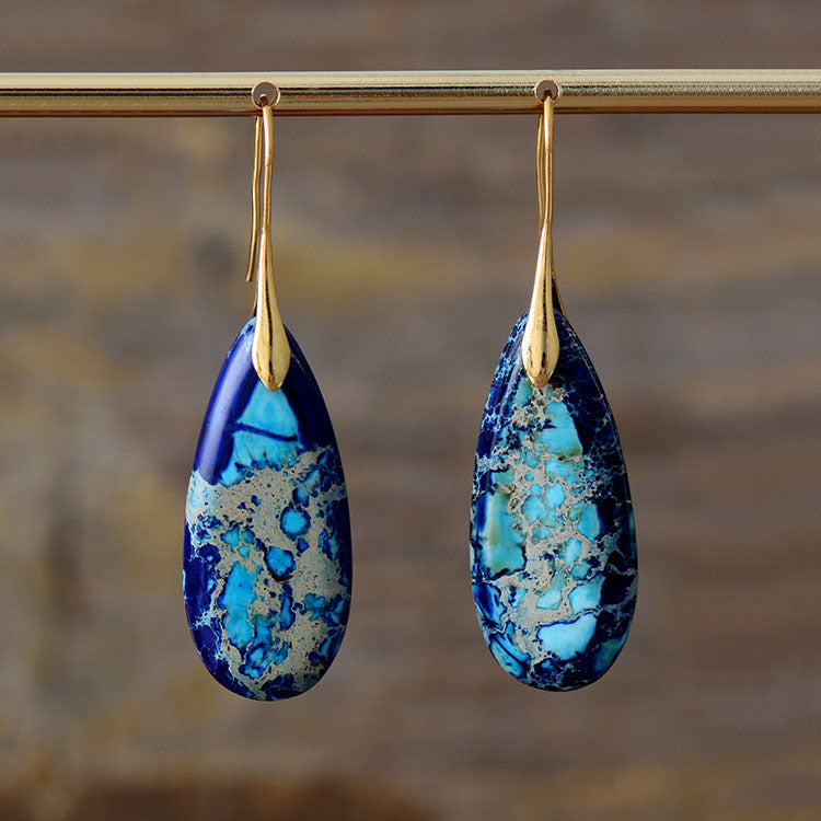 Bohemian Emperor Stone Water Drop Earrings Natural Stone Ornament Jewelry Pi-Mart