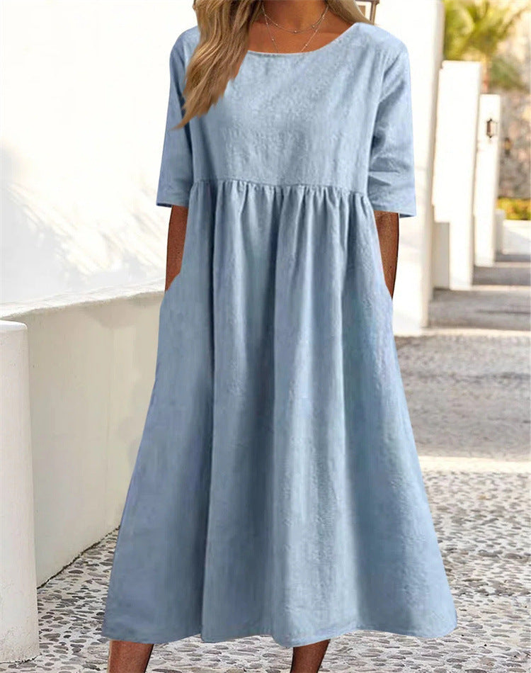 Women's Loose Round Neck Swing Dress Pi-Mart