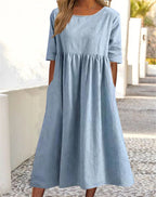 Women's Loose Round Neck Swing Dress Pi-Mart