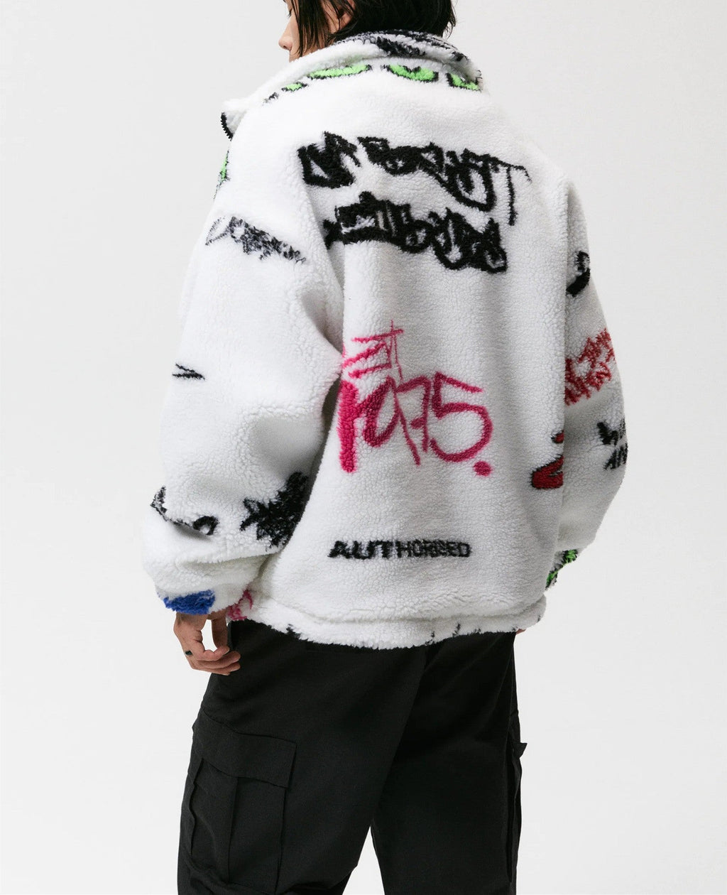 Men's Lamb Wool Graffiti Printed Fleece Jacket Pi-Mart