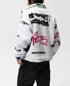 Men's Lamb Wool Graffiti Printed Fleece Jacket Pi-Mart