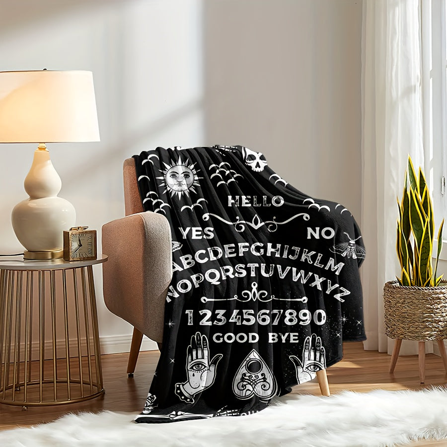 1pc Halloween Blanket Black Gothic Spooky Goth Palmistry Witchy Boho Sun Moon Star Horror Skull Cool Mysterious Throw Blanket For Living Room & Bedroom, Home Decor, Travel Lootquake LLC