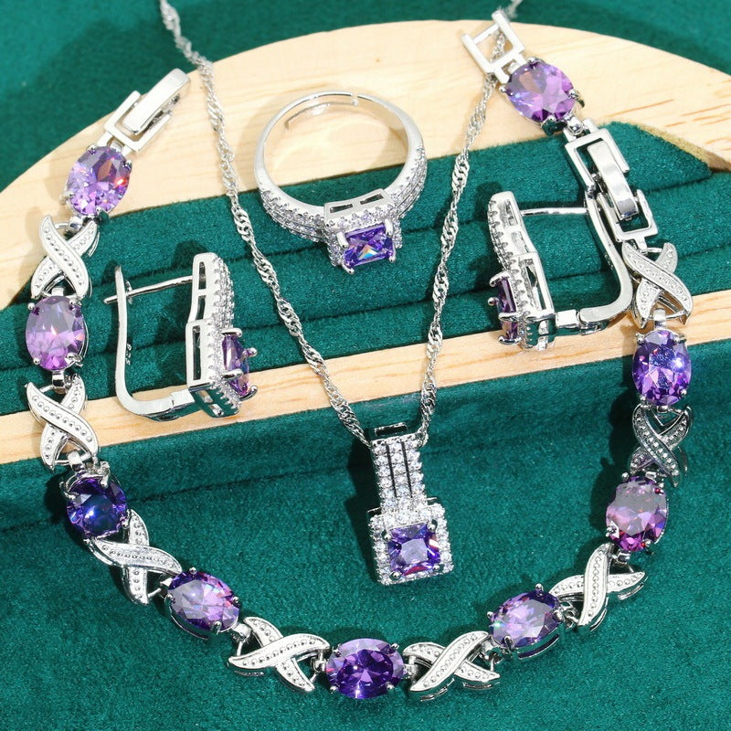 Zircon Bracelet Necklace Earring Ring Pi-Mart