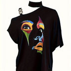 Ladies' Fashionable Slanted Shoulder Collar Printed T-shirt Top - SJB-DIAMOND ELITES