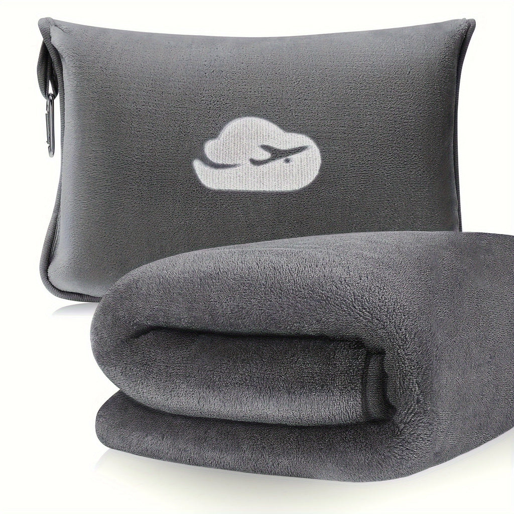 [Hot Selling] Ultra-Soft Embroidered Travel Blanket 2-in-1 with Pillowcase & Backpack Clip - Tear-Resistant, Allergy-Friendly Flannel for All Seasons Lootquake LLC