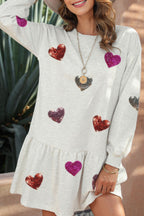 Cute Heart Round Neck Long Sleeve Mini Dress Stylish Dress for Women Girls Simple Charming Dress Stevvex