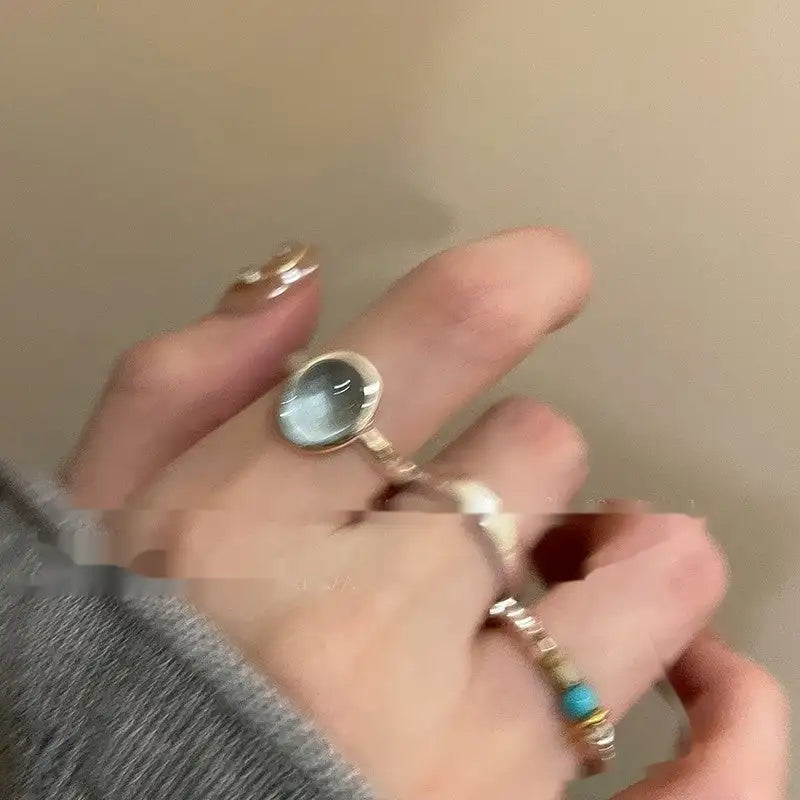 Small Pieces Of Silver Natural Stone Open Ring For Women Lootquake LLC