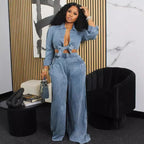 Streetwear Loose Fit Matching Set Outfits for Women Two Piece Set Club Party Lace-up Shirt Top and Wide Leg Pants Set Elegance Purplish Diva