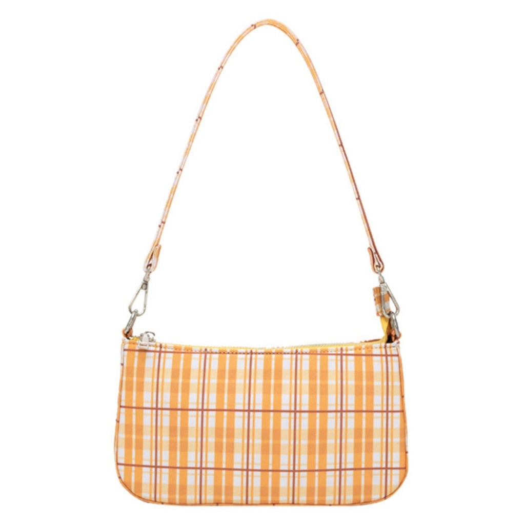 Summer simple orange plaid bag crescent small baguette bag hobo shoulder purse - SJB-DIAMOND ELITES