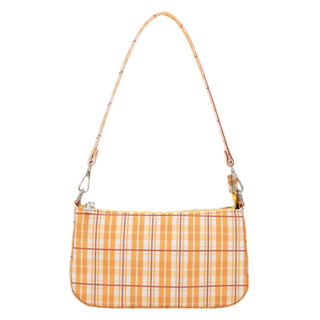 Summer simple orange plaid bag crescent small baguette bag hobo shoulder purse - SJB-DIAMOND ELITES