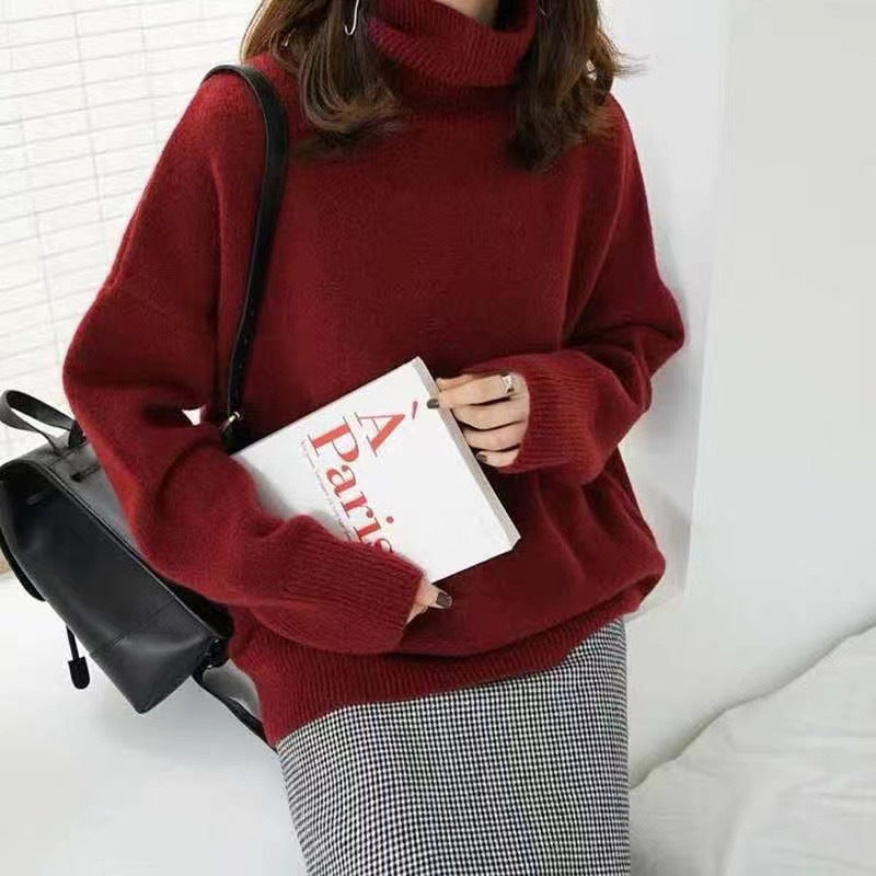 High-neck Women's Loose Versatile Knit Pullover Sweater Pi-Mart