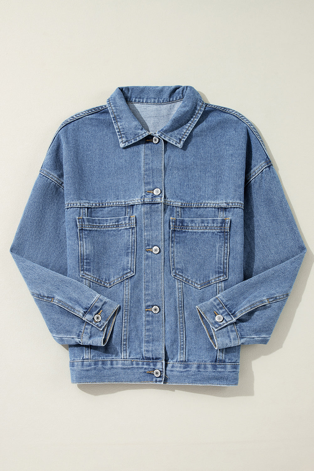 Light Blue Washed Oversize Pocketed Denim Jacket Lootquake LLC