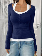 Scoop Neck Fake Two-Piece T-Shirt