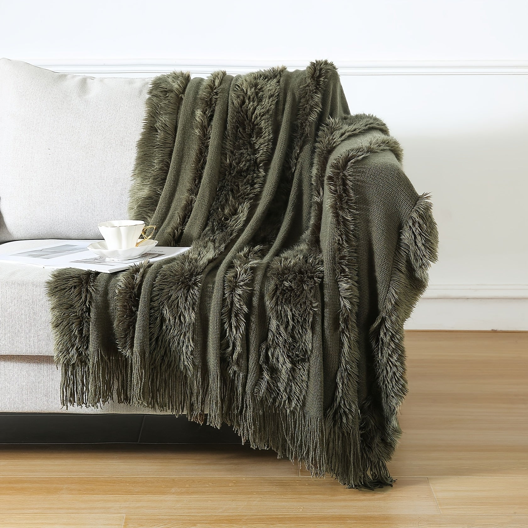 1pc Cozy Chunky Knit Throw Blanket with Tassels - Plush, Lightweight, and Unique Home Decor Accent for Couch, Bed, or Sofa Lootquake LLC