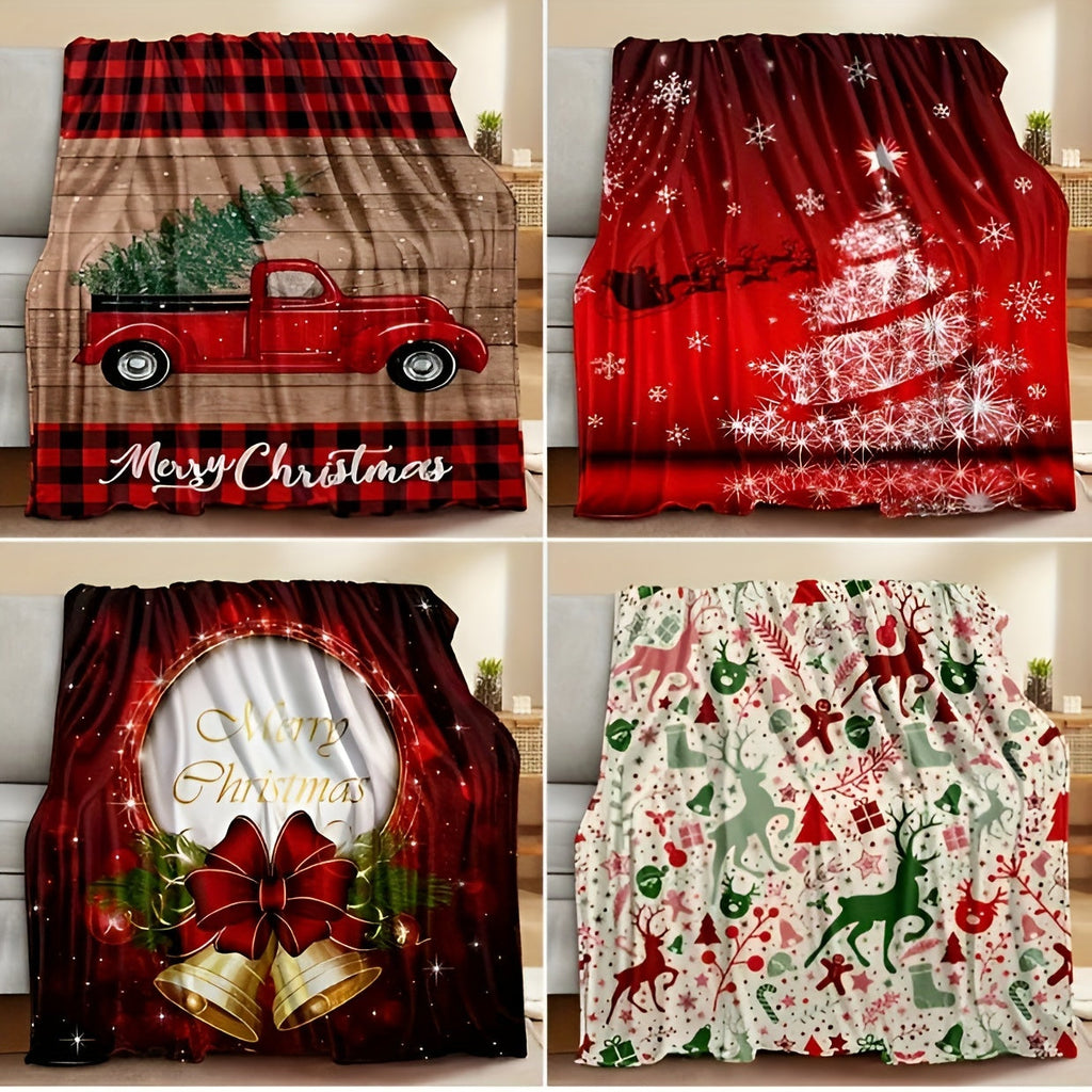 1pc Christmas Throw Blanket - Reindeer and Christmas Trees Printed, Soft, Cozy, Holiday-Themed, Versatile Throw for Couch, Bed, Sofa, Office, Camping, Indoor and Outdoor Use Lootquake LLC