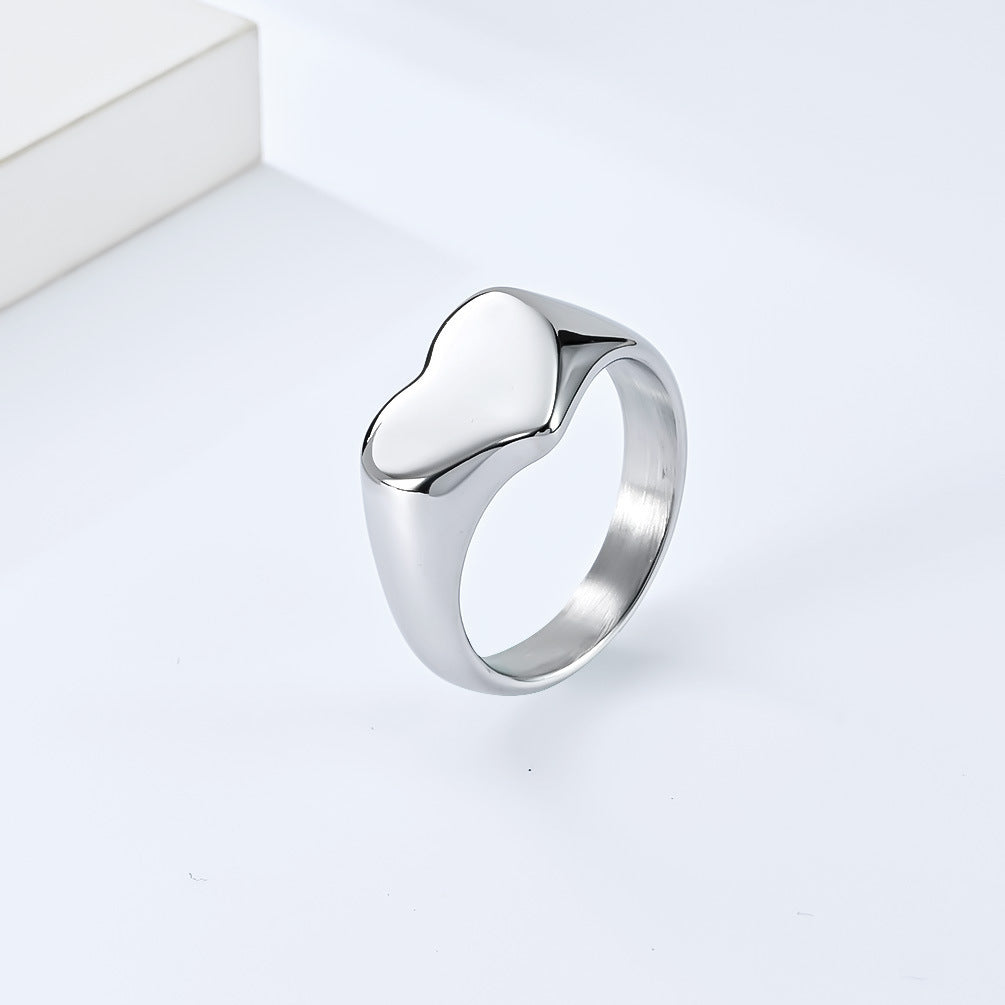 Unisex Style Titanium Steel Heart Shaped Love Ring Pi-Mart