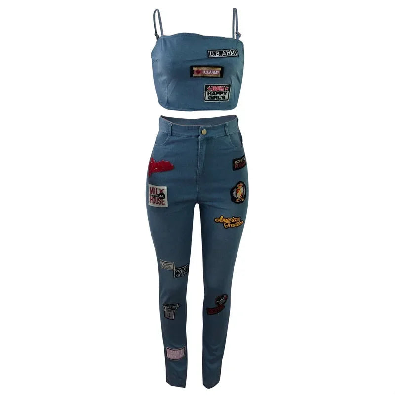 Summer Jeans Outfits 2024 Women Clothes Sets 2 Piece Birthday Party Club Sexy Crop Top and Pants Denim Two Piece Mathcing Set Purplish Diva