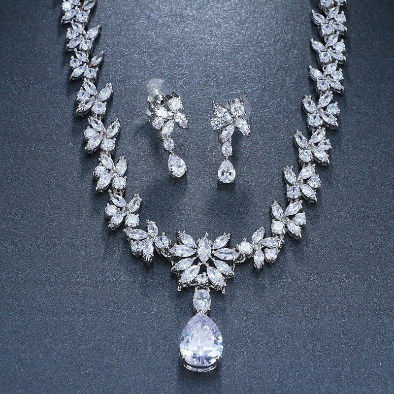Exquisite Zircon Necklace Earring Set Pi-Mart